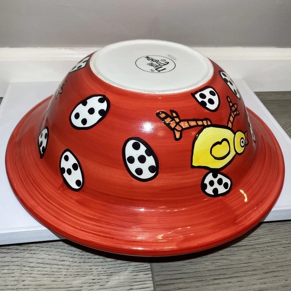 Nicole Engblom Hand Painted Large Serving Bowl Rooster Chick Egg Red Art Ceramic - Picture 11 of 14